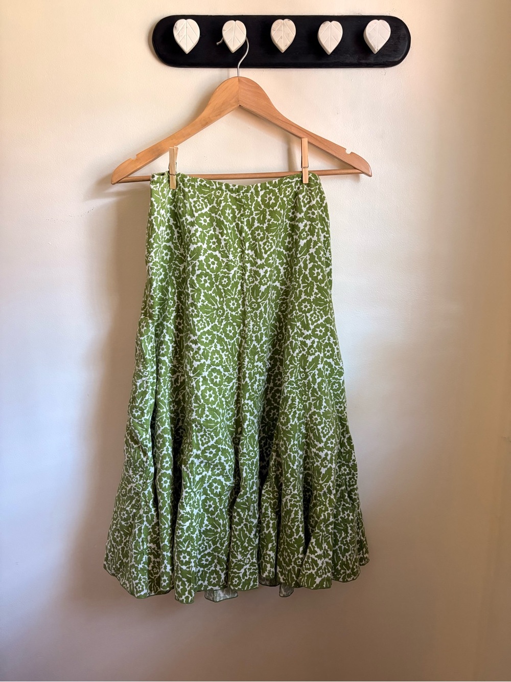 100% Linen Liz Claiborne Green White Floral Print Tulip Hem Maxi Skirt